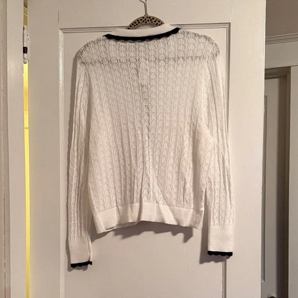 LOFT White Cardigan with Black Accents - Picture 2 of 4